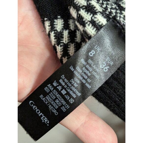 Pretty black Fair Isle style sweater dress w/ white collar knit by George size 8 - Picture 3 of 7